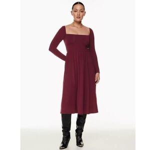 Aritzia Wilfred Market Long Sleeve Midi Dress Sz L Burgundy Square Neck